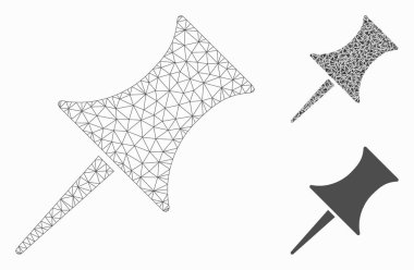 Pin Vektör Örgü Tel Çerçeve Modeli ve Üçgen Mozaik Simgesi