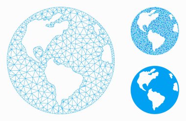 Planet Earth Vektör Mesh 2d Model ve Üçgen Mozaik Simgesi