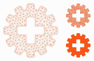 Plus Gear Vektör Örgü Tel Çerçeve Modeli ve Üçgen Mozaik Simgesi