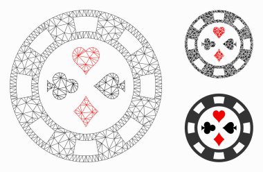 Poker Casino Chip Vektör Örgü Karkas Modeli ve Üçgen Mozaik Simgesi