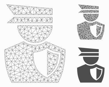 Polis Adam Vektör Örgü Tel Çerçeve Modeli ve Üçgen Mozaik Simgesi