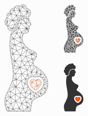 Hamile Kadın Vektör Örgü Ağ Modeli ve Üçgen Mozaik Simgesi