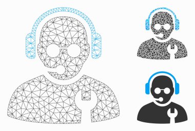 Servis Operatörü Vektör Örgü Tel Çerçeve Modeli ve Üçgen Mozaik Simgesi