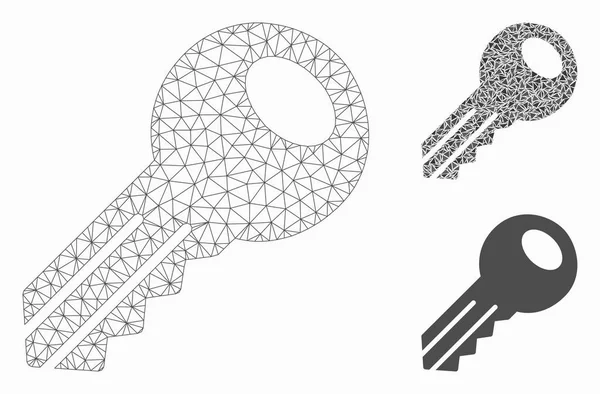 Anahtar Vektör Örgü Tel Çerçeve Modeli ve Üçgen Mozaik Simgesi — Stok Vektör