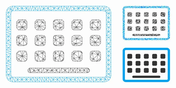 Modelo de quadro de arame de malha de vetor de teclado e ícone de mosaico de triângulo — Vetor de Stock