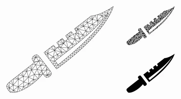 Coltello Vector Mesh modello 2D e Triangolo Mosaico Icona — Vettoriale Stock