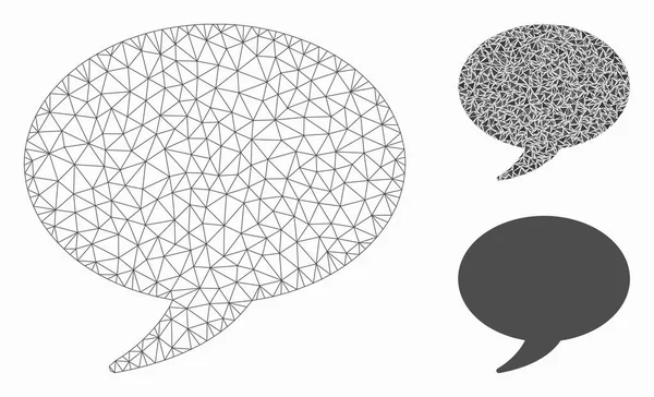 Mesaj Balon Vektör Örgü Ağ Modeli ve Üçgen Mozaik Simgesi
