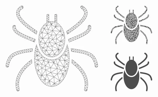 Mite Tick Tector Mesh Network Model and Triangle Mosaic Icon — стоковый вектор
