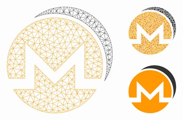 Modelo de carcaça de malha de vetor de moedas monero e ícone de mosaico de triângulo — Vetor de Stock