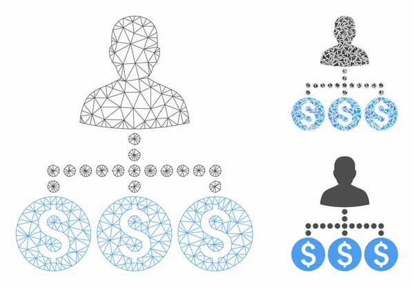 Coletor de dinheiro Vector Mesh Network Model and Triangle Mosaic Icon — Vetor de Stock
