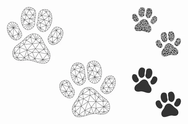 Paw Footprints Vector Mesh Carcass Model and Triangle Mosaic Icon — Stock Vector