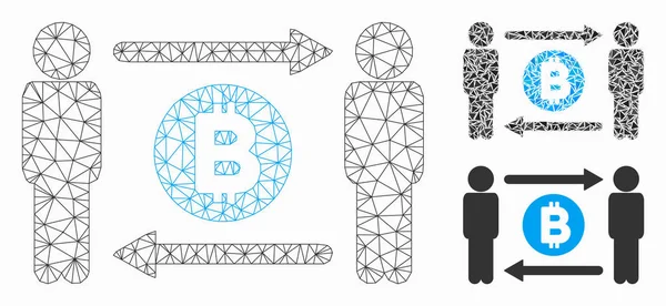stock vector People Exchange Bitcoin Coin Vector Mesh Carcass Model and Triangle Mosaic Icon