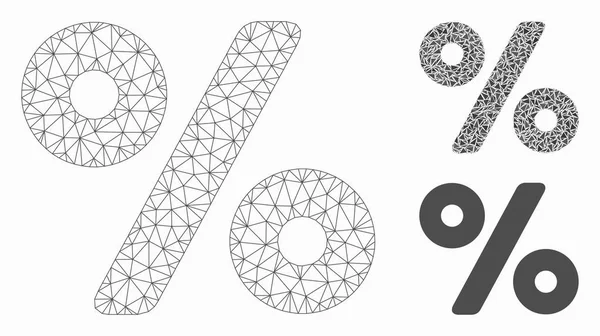 Modèle de carcasse de maille vectorielle en pourcentage et icône de mosaïque de triangle — Image vectorielle