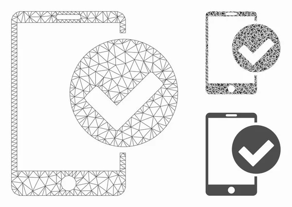 Telefon OK wektor Mesh model sieci i Trójkąt mozaika ikona — Wektor stockowy