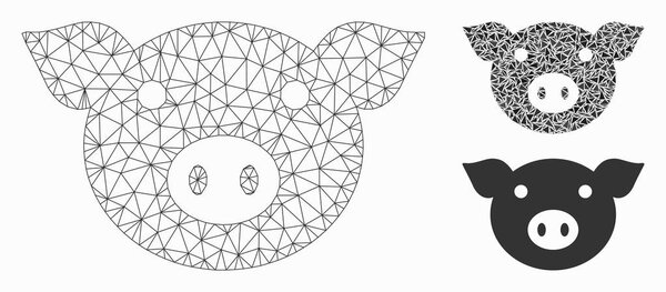 Pig Head Vector Mesh 2D Model and Triangle Mosaic Icon