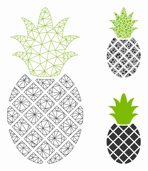 Modelo de red de malla vectorial de piña y icono de mosaico de triángulo — Vector de stock