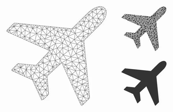 Plane Vector Mesh Carcass Model and Triangle Mosaic Icon — Stock Vector