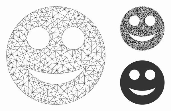 Pozitif Smiley Vektör Örgü Ağ Modeli ve Üçgen Mozaik Simgesi — Stok Vektör
