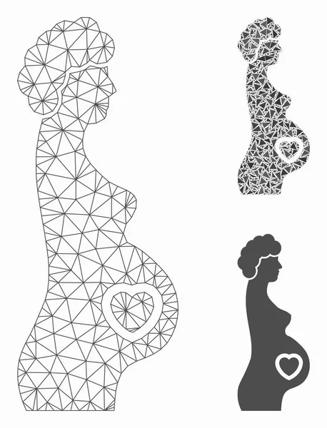 Gravid Lady vektor mesh tråd ram modell och triangel mosaik ikon — Stock vektor