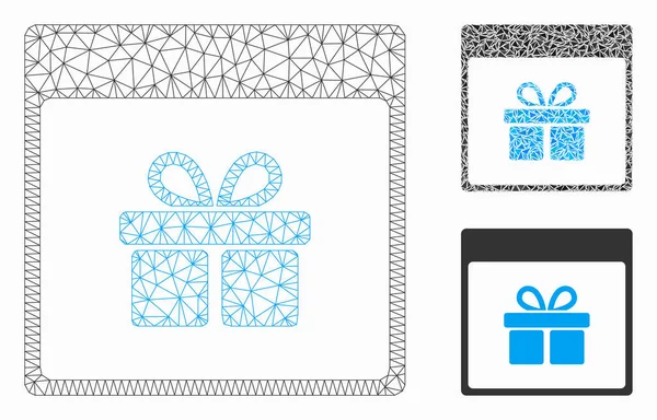 Present Box Calendar Page Vector Mesh 2D Model and Triangle Mosaic Icon — Stock Vector