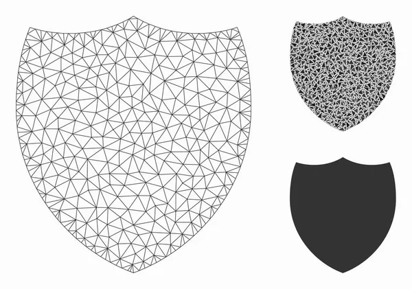 Ασπίδα διανυσματικό πλέγμα 2D μοντέλο και τρίγωνο μωσαϊκό εικονίδιο — Διανυσματικό Αρχείο