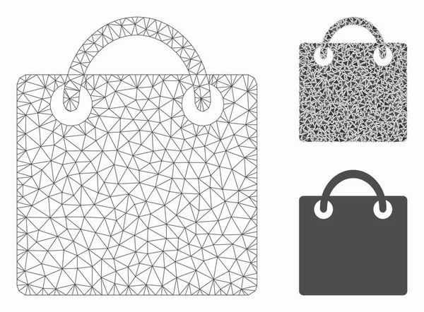 Einkaufstasche Vektor Mesh 2d Modell und Dreieck Mosaik-Symbol — Stockvektor