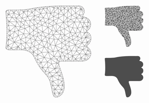 Векторная сетка с большим пальцем 2D модель и икона мозаики треугольника — стоковый вектор