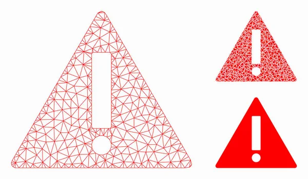 Modelo de quadro de arame de malha de vetor de aviso e ícone de mosaico de triângulo — Vetor de Stock