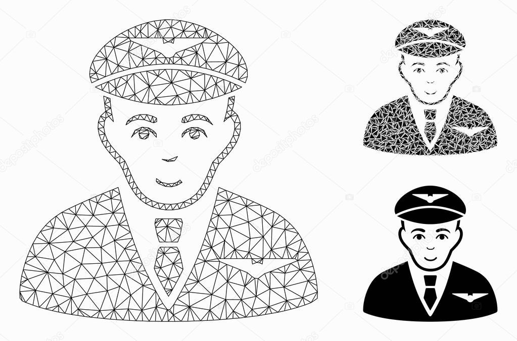 Pilot Vector Mesh Wire Frame Model and Triangle Mosaic Icon