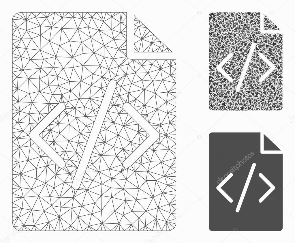 Vector of Programming Script Page Vector Mesh 2D Model and Triangle Mosaic Icon Mesh programming script page model with triangle mosaic icon. Wire carcass triangular mesh of programming script page. Vector mosaic of triangle elements in different sizes, and color tints. stock vector