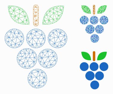 Üzüm Vektör Örgü Karkas Modeli ve Üçgen Mozaik Simgesi