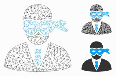 Maskeli hırsız vektör Mesh tel çerçeve modeli ve üçgen mozaik simge