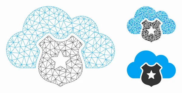 구름 방패 벡터 메쉬 시체 모델 및 삼각형 모자이크 아이콘 — 스톡 벡터