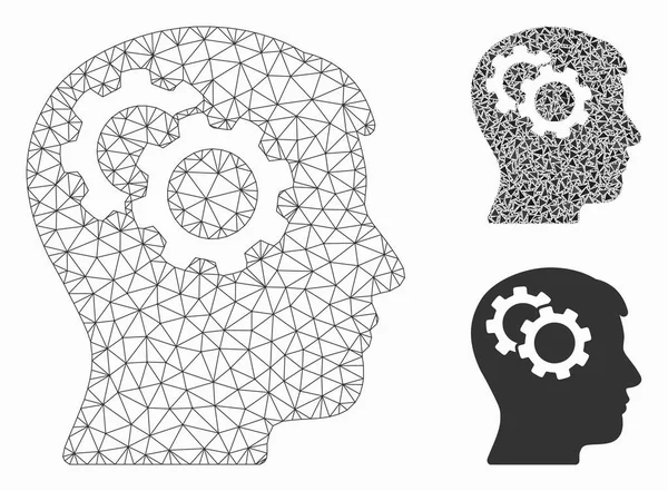 Intelecto Engrenagens Vector Mesh 2D Modelo e Triângulo Mosaico Ícone —  Vetores de Stock