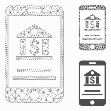 Mobil Bankacılık Vektör Örgü Tel Çerçeve Modeli ve Üçgen Mozaik Simgesi