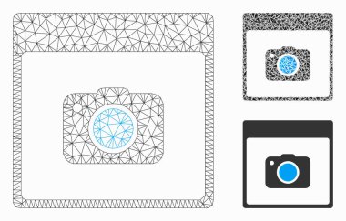 Fotoğraf Kamera Takvim Sayfa Vektör Örgü Tel Çerçeve Modeli ve Üçgen Mozaik Simgesi