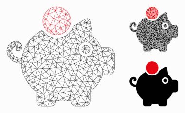 Piggy Bank Vektör Örgü 2d Model ve Üçgen Mozaik Simgesi
