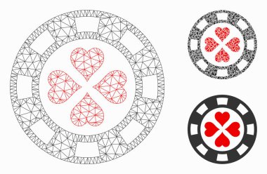 Poker Casino Chip Vektör Örgü 2d Model ve Üçgen Mozaik Simgesi