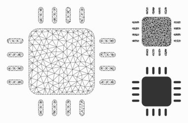 İşlemci Vektör Örgü Ağ Modeli ve Üçgen Mozaik Simgesi