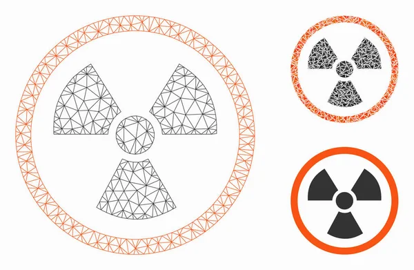 Modello di rete a maglia vettoriale a rischio di radiazioni e icona a mosaico triangolare — Vettoriale Stock