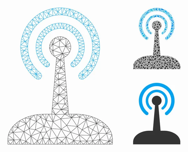 ラジオジョイスティックベクトルメッシュネットワークモデルと三角形モザイクアイコン — ストックベクタ