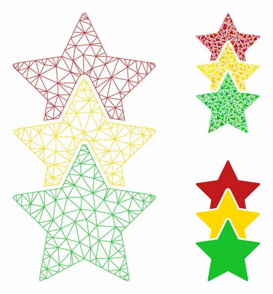 Bewertung Sterne Vektor Maschennetzwerk Modell und Dreieck Mosaik-Symbol — Stockvektor