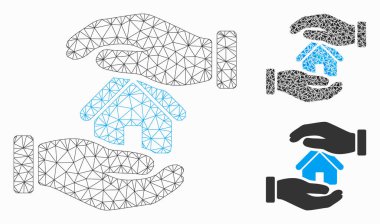Realty Sigorta Eller Vektör Örgü Ağ Modeli ve Üçgen Mozaik Simgesi
