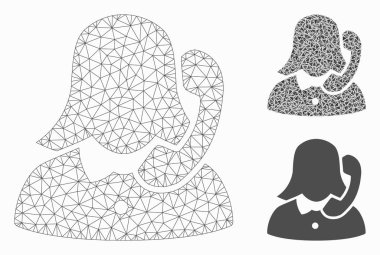 Resepsiyon Kız Vektör Örgü Tel Çerçeve Modeli ve Üçgen Mozaik Simgesi