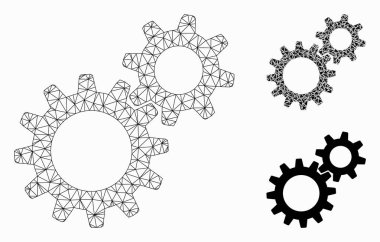 Redüksiyon Dişlileri Vektör Örgü Tel Çerçeve Modeli ve Üçgen Mozaik Simgesi