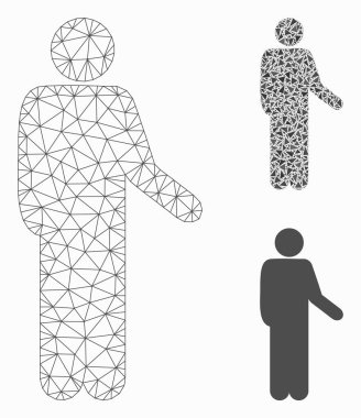 Relax Ayakta Pose Vektör Örgü Karkas Modeli ve Üçgen Mozaik Simgesi