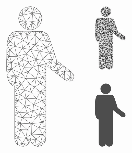 Relax Ayakta Pose Vektör Örgü Karkas Modeli ve Üçgen Mozaik Simgesi