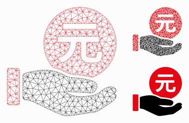 Renminbi Yuan Sikke Ödeme Vektör Örgü Tel Çerçeve Modeli ve Üçgen Mozaik Simgesi
