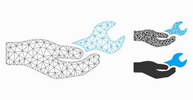 Onarım Servisi Vektör Örgü Karkas Modeli ve Üçgen Mozaik Simgesi