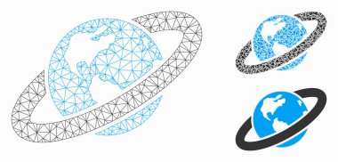 Halkalı Planet Vektör Örgü Karkas Modeli ve Üçgen Mozaik Simgesi
